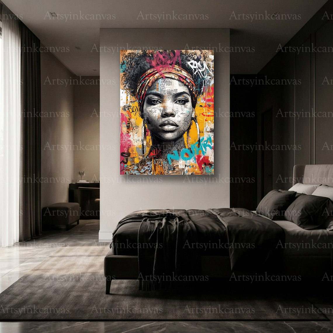 Premium African Woman graffiti wall art
