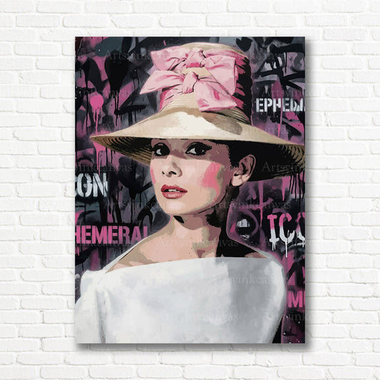 Audrey Hepburn pink glamour canvas print