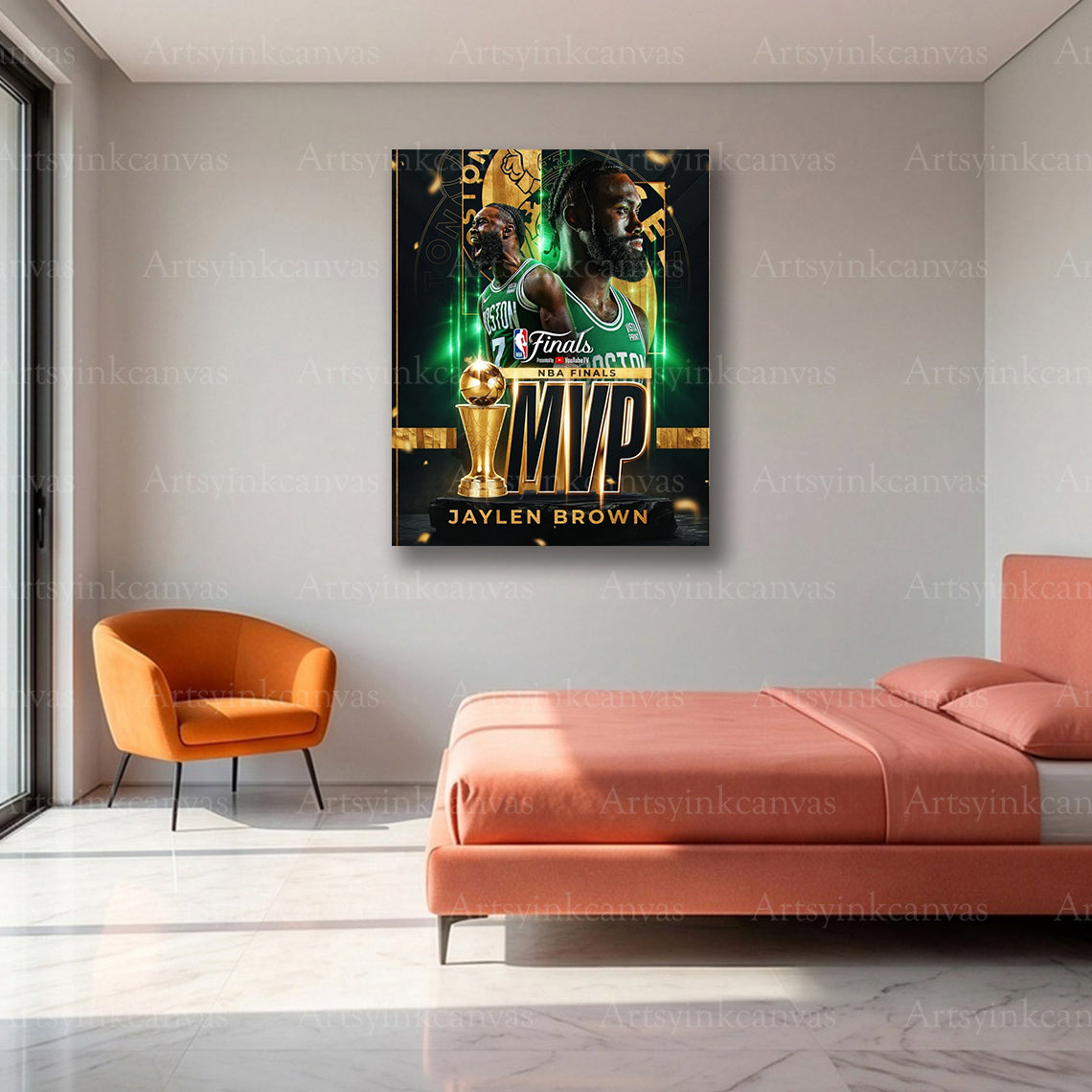 Jaylen Brown 2024 NBA Finals MVP Collage Canvas Wall Art | Boston Celtics Championship Tribute