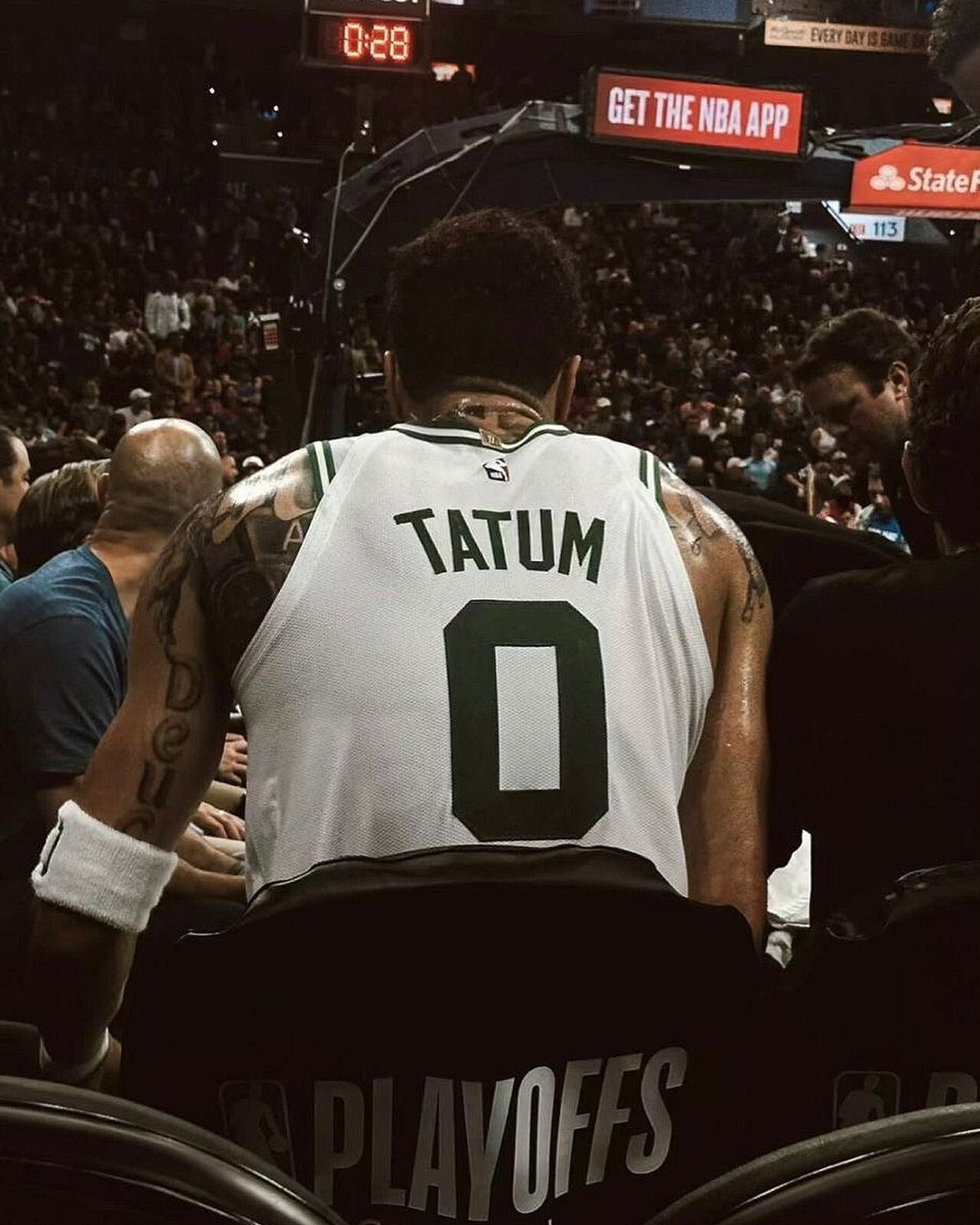 Jayson Tatum from behind on bench Boston Celtics canvas wall art
