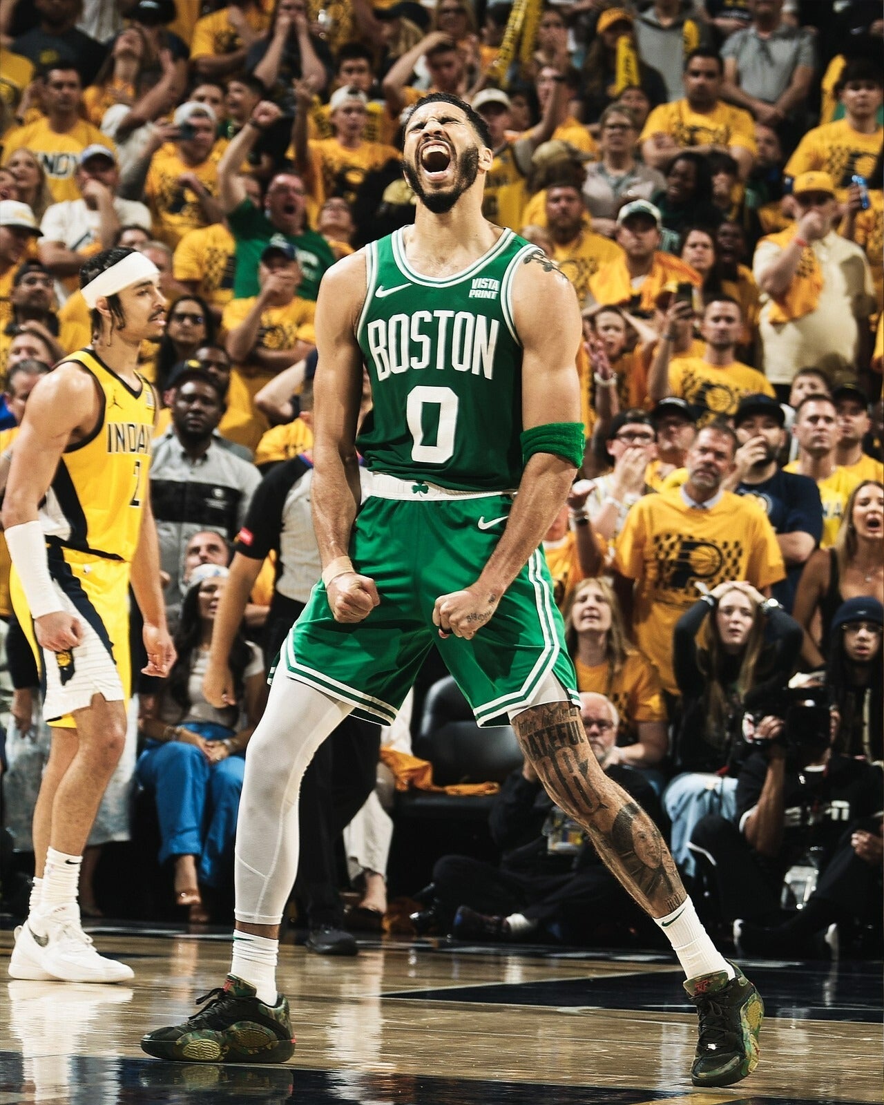 Jayson Tatum on court scream Boston Celtics canvas wall art