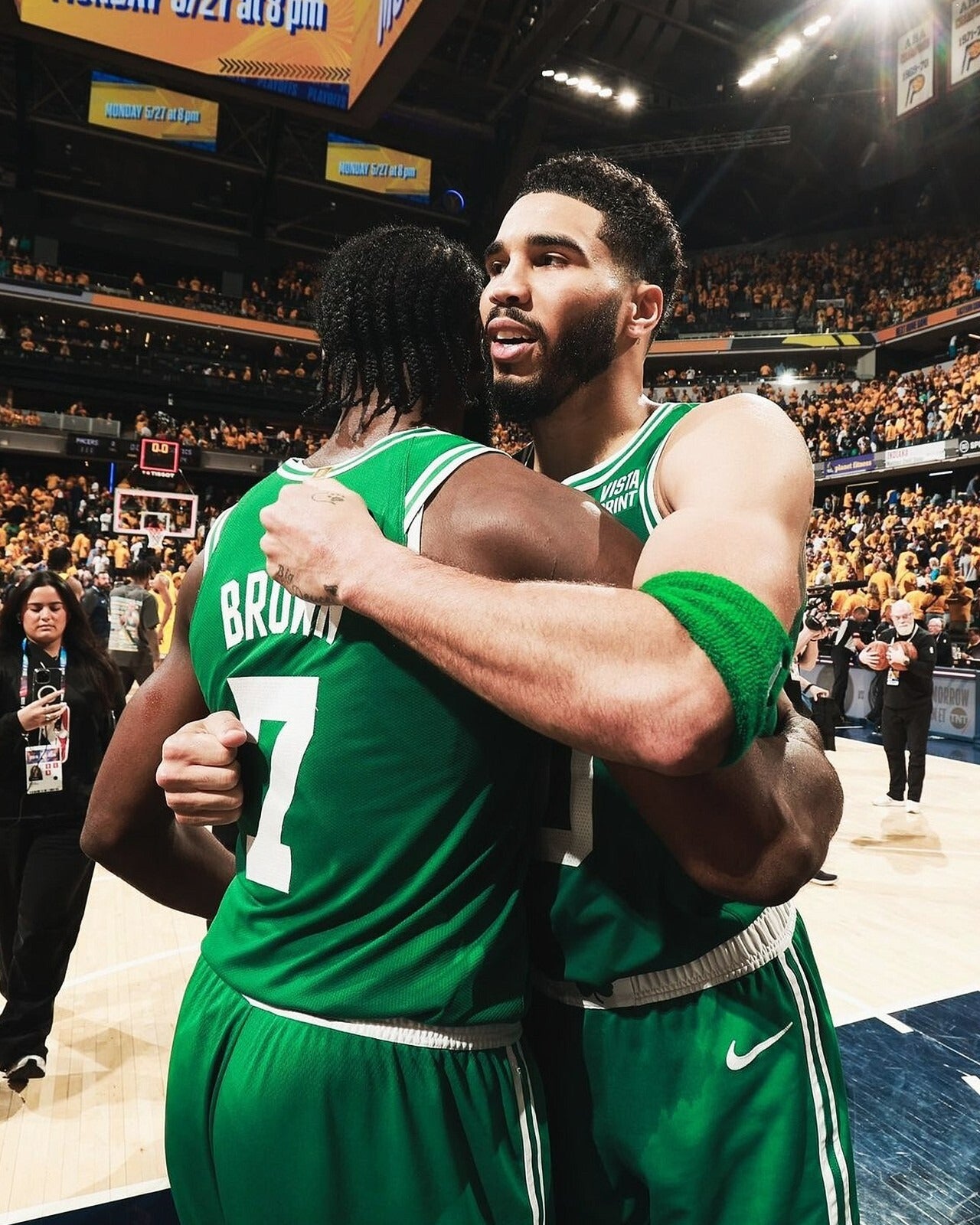 Jayson Tatum and Jaylen Brown embrace Boston Celtics canvas wall art
