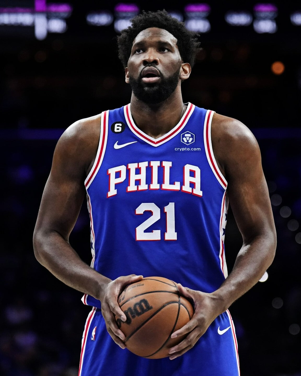 Joel Embiid free throw portrait Philadelphia 76ers canvas wall art