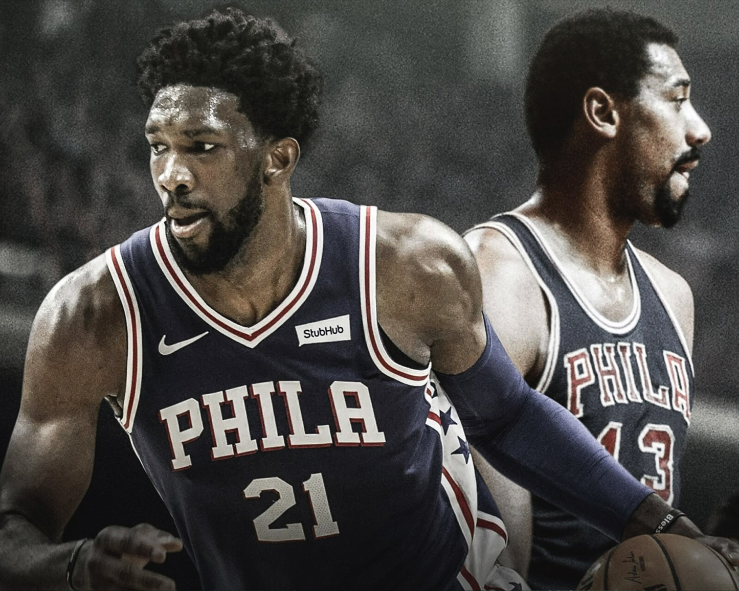 Joel Embiid and Wilt Chamberlain Philadelphia 76ers dream team canvas wall art