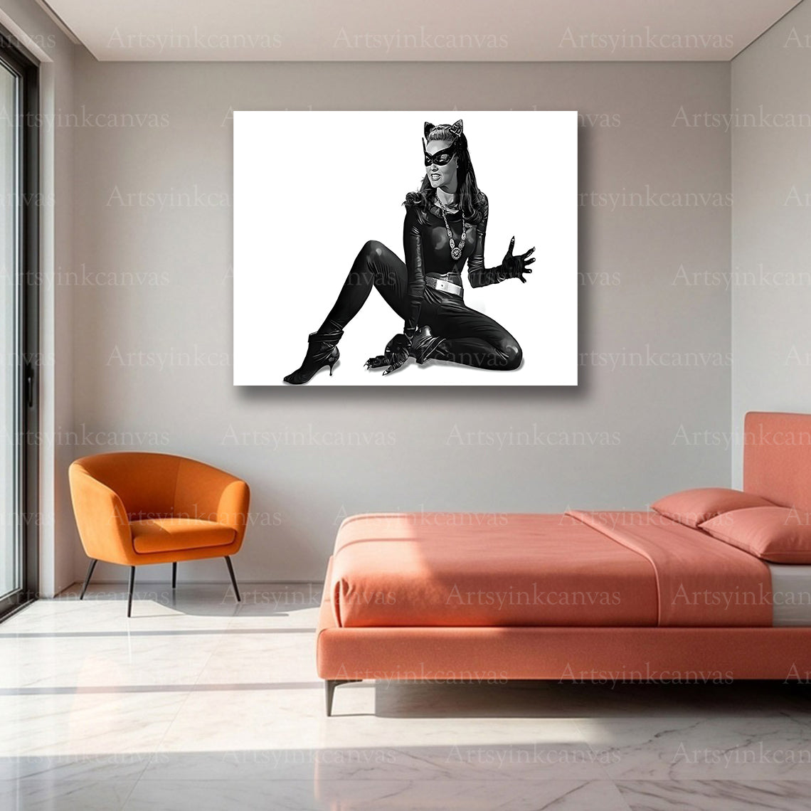 Premium Julie Newmar Catwoman black and white canvas