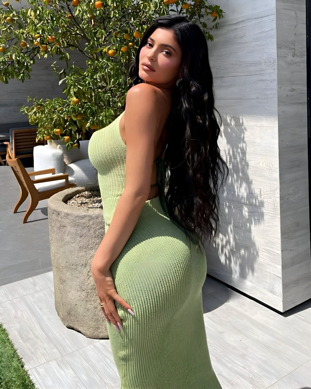 Kylie Jenner Emerald Green Elegance premium canvas wall art portrait