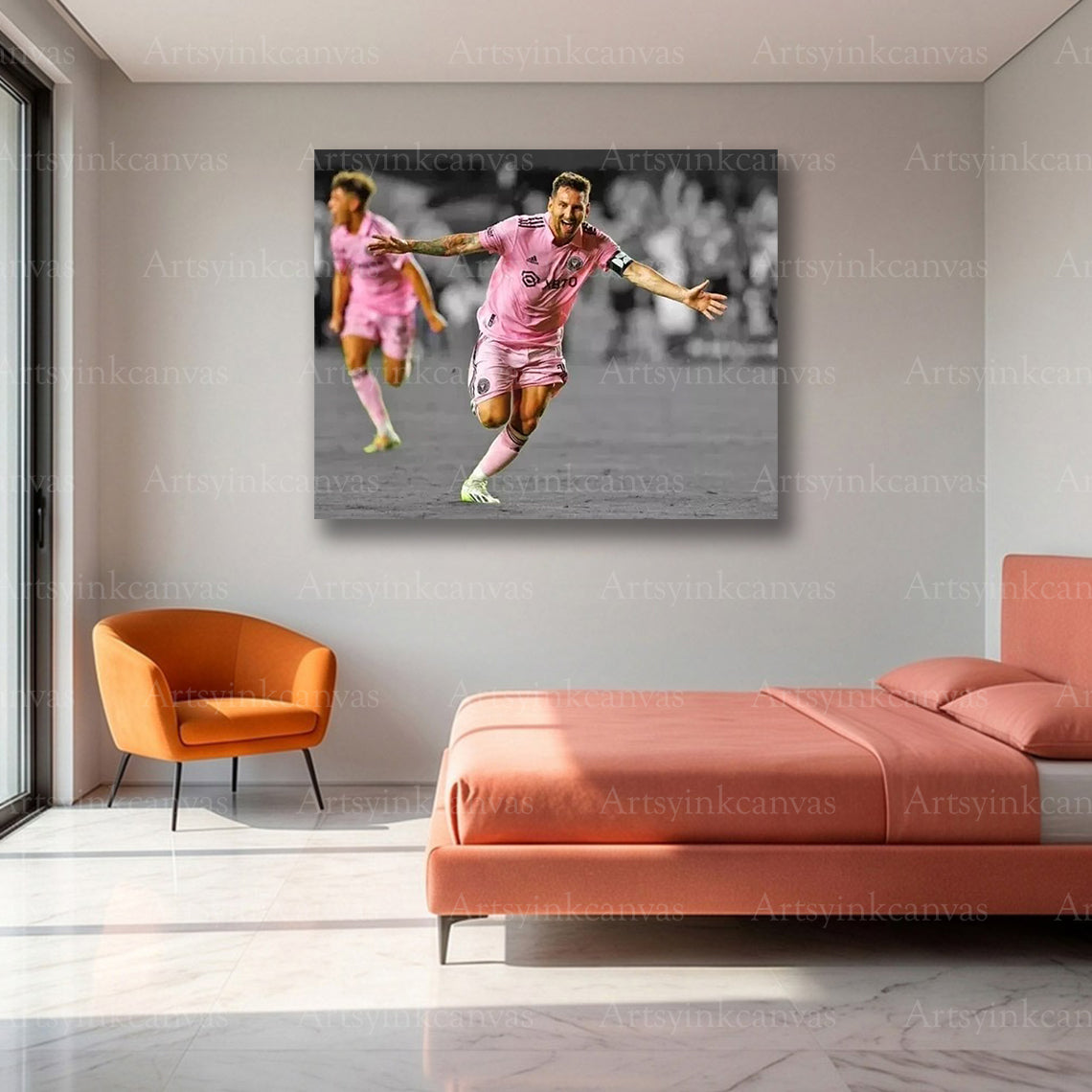 Lionel Messi Canvas Wall Art – Football Legend & World Champion Decor