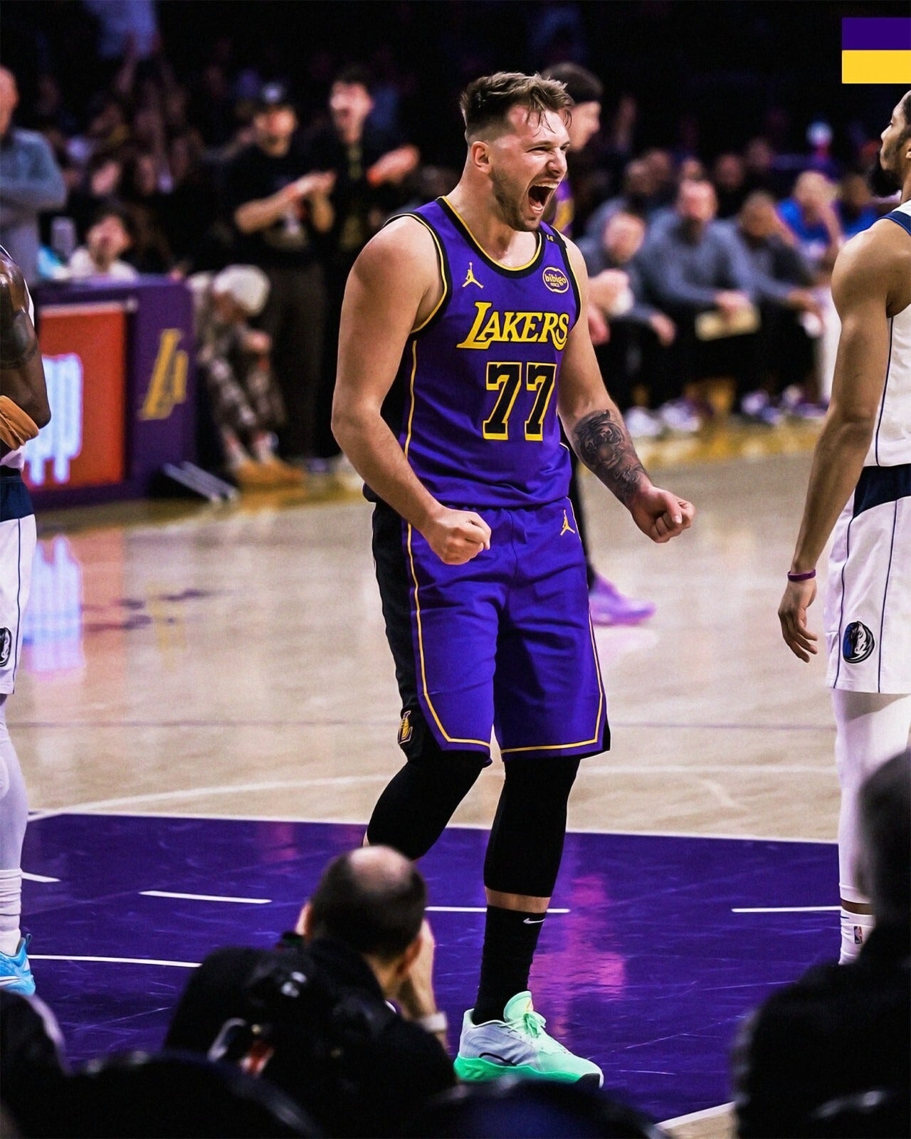 Luka Dončić screaming celebration canvas wall art
