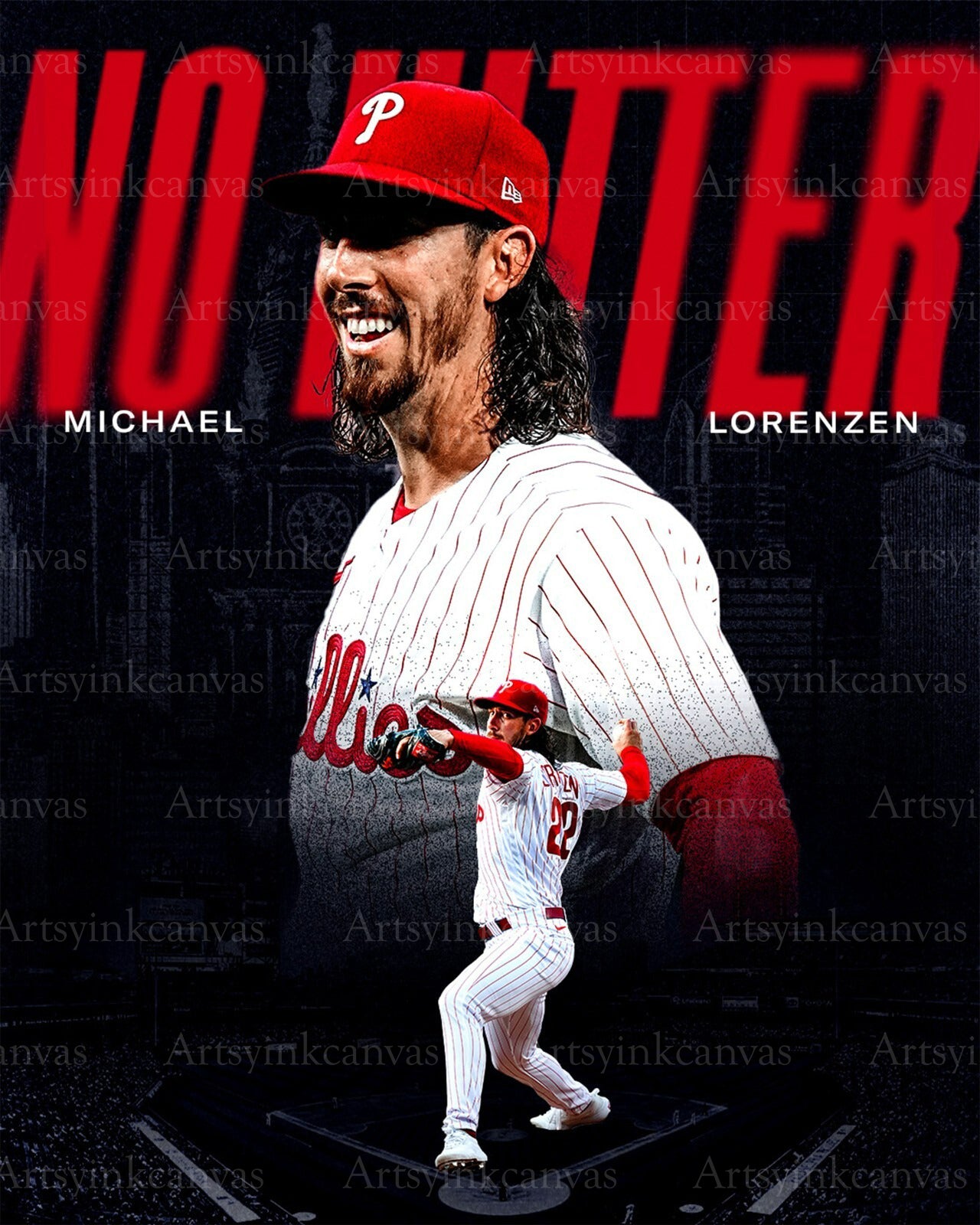 Michael Lorenzen no-hitter collage canvas wall art