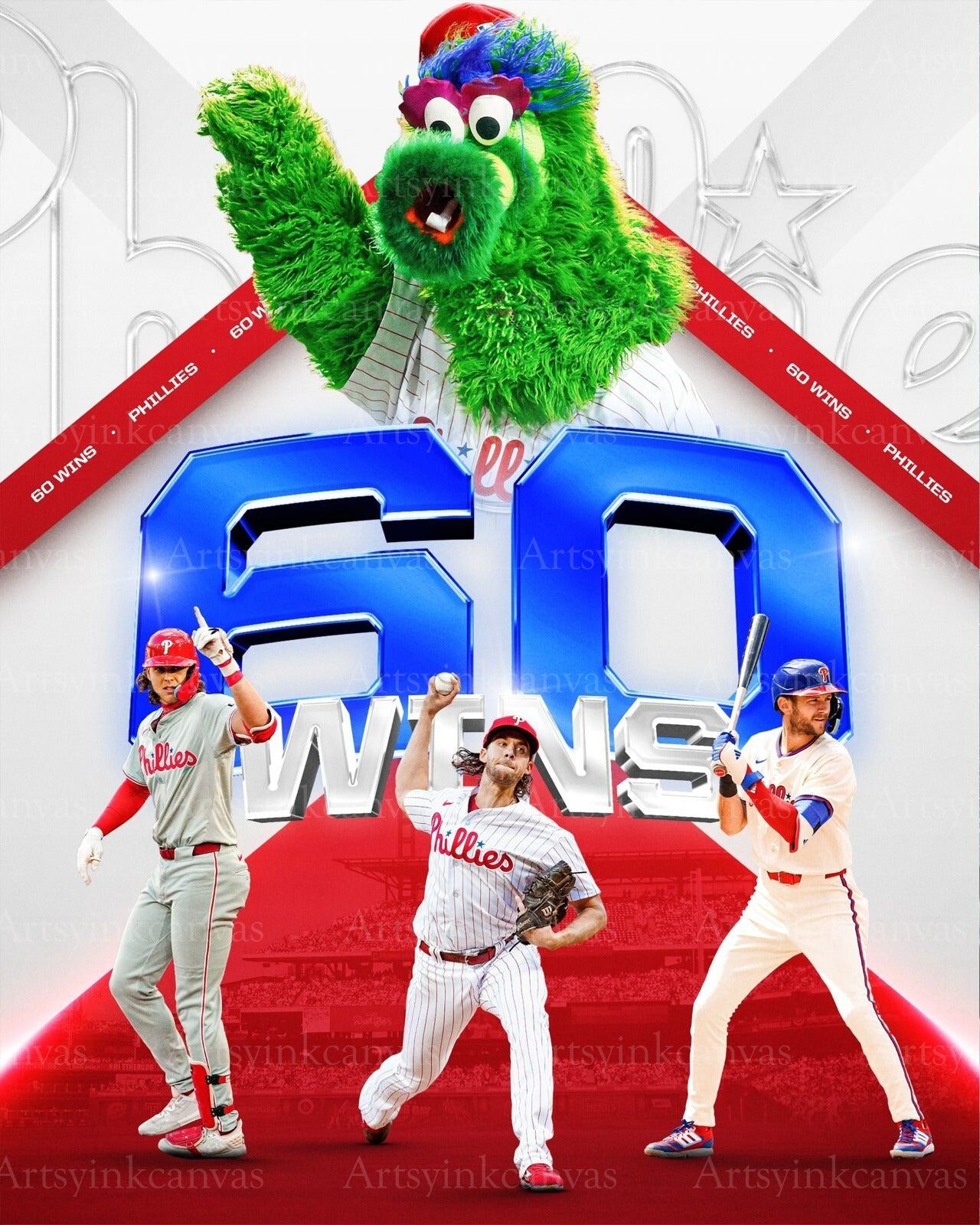 Philadelphia Phillies 2024 First To 60 Wins collage canvas wall art