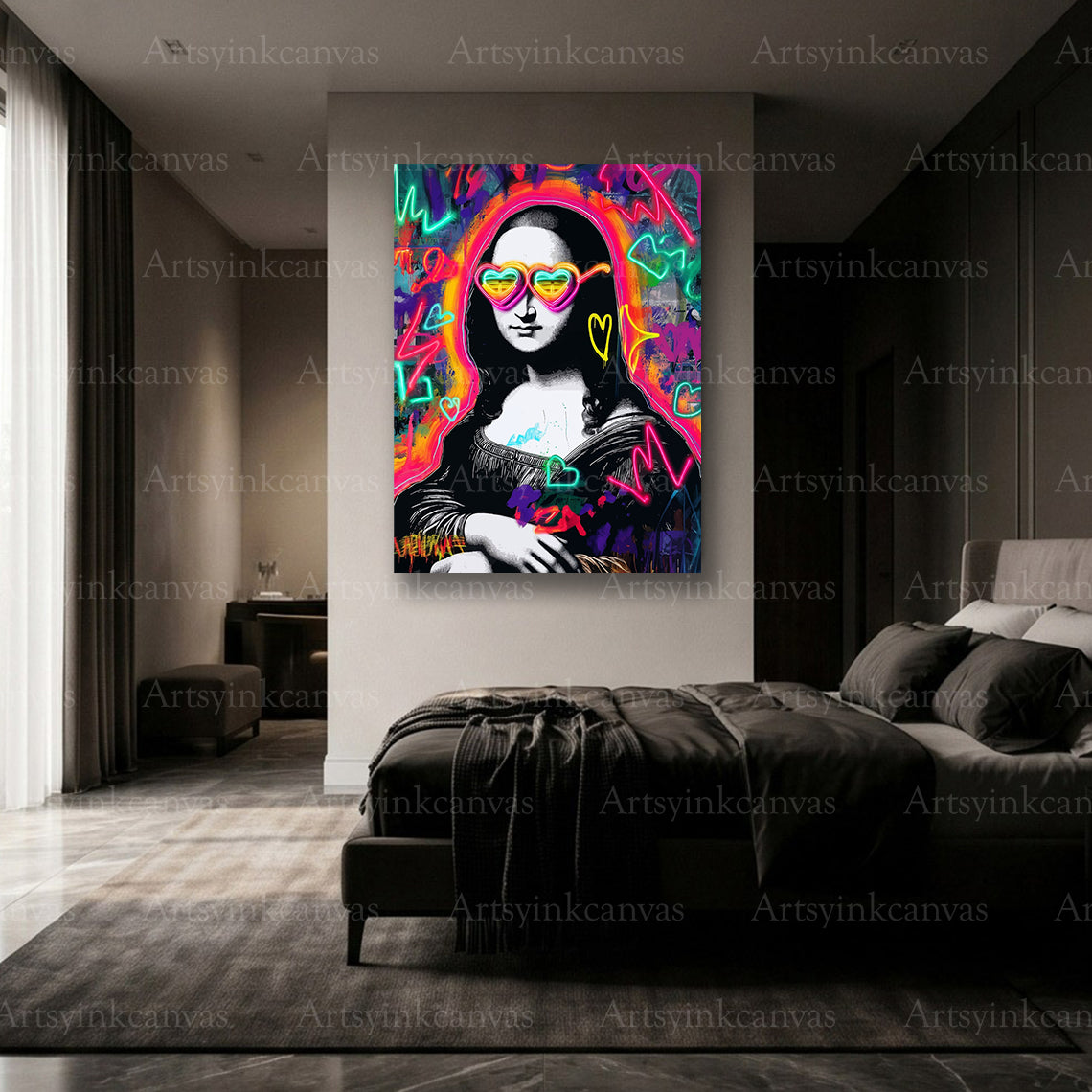 Premium Mona Lisa neon art canvas print