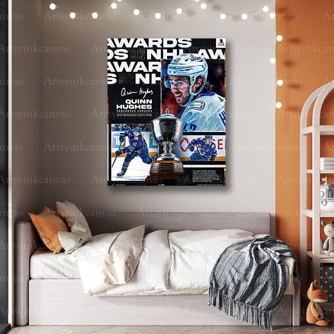 Premium Quinn Hughes Canucks Norris Trophy canvas print