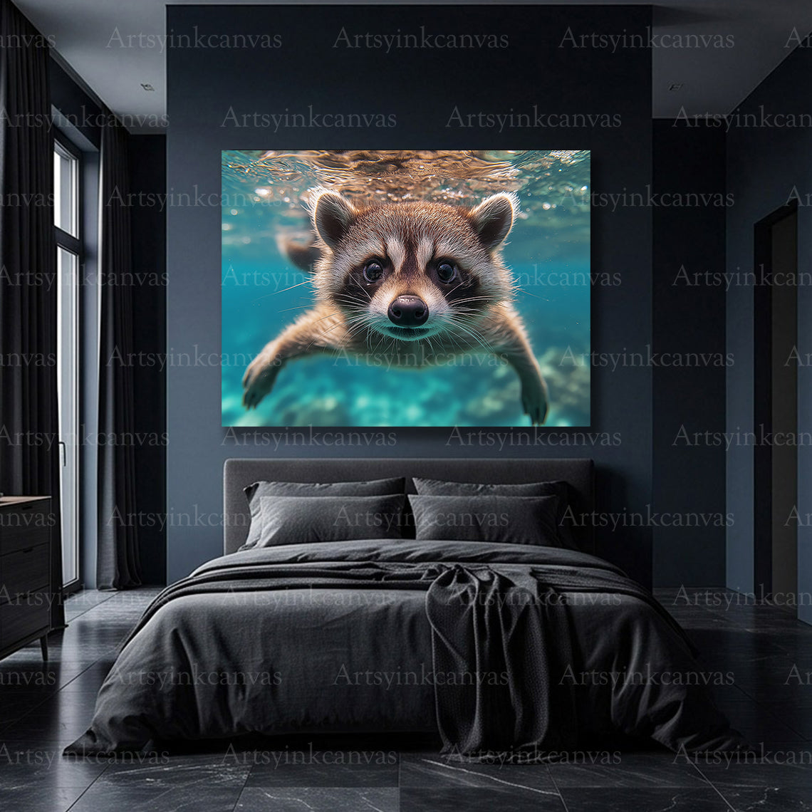 Premium raccoon nature canvas decor