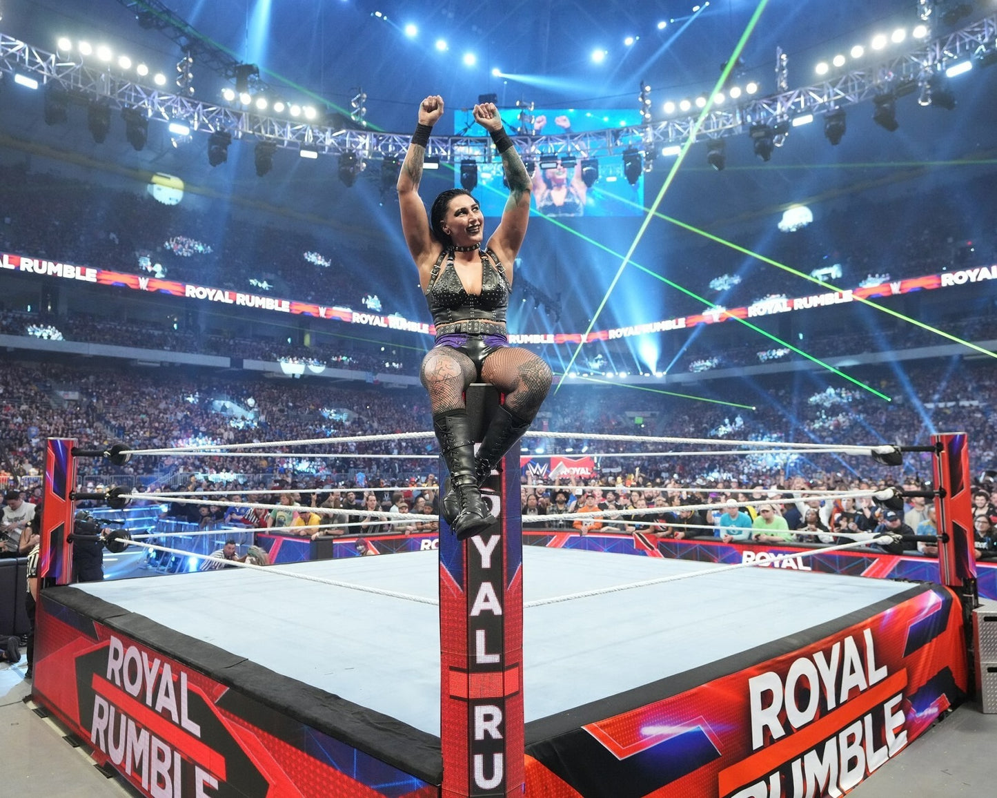 Rhea Ripley sitting on the corner at Royal Rumble canvas wall art