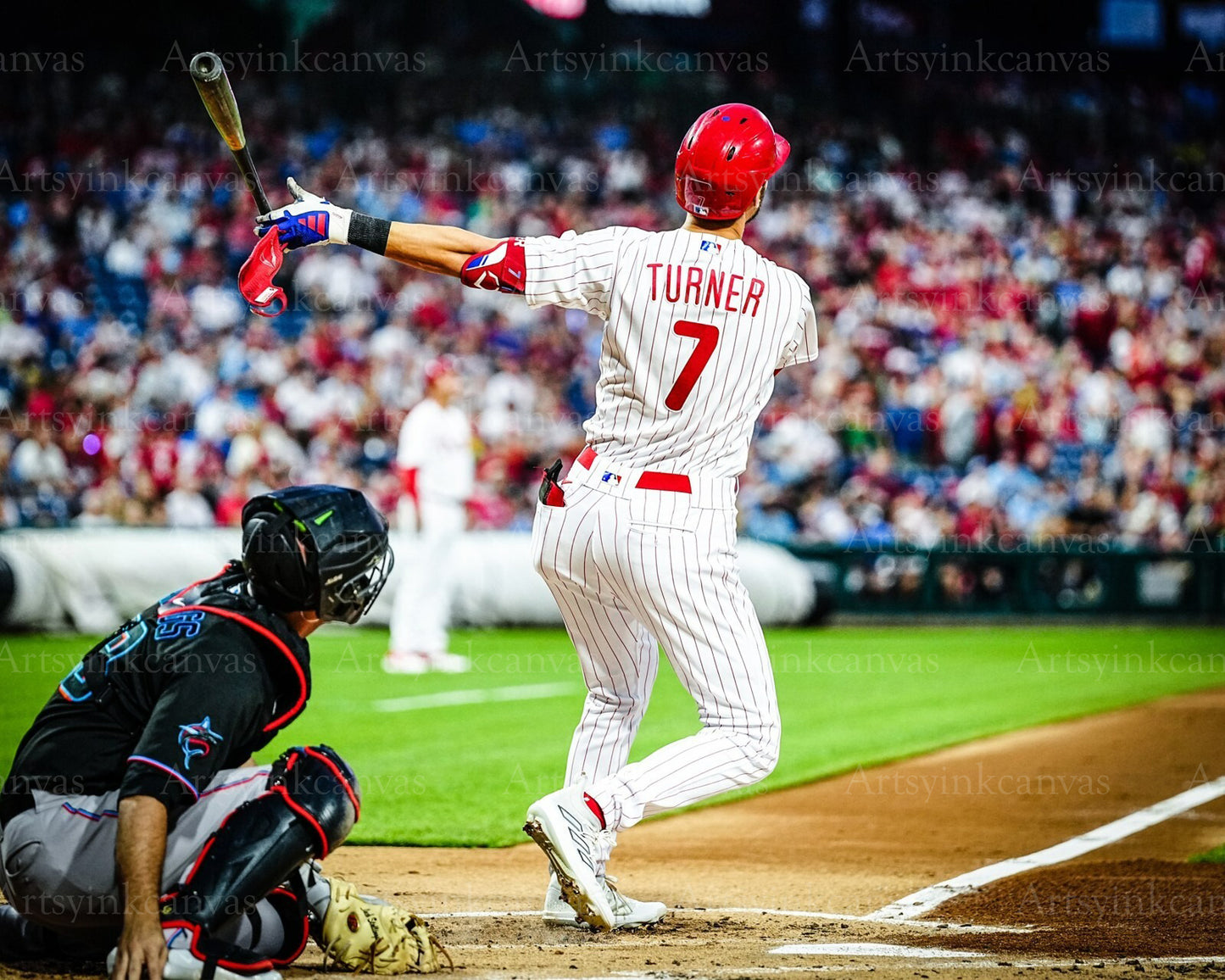 Trea Turner hitting action canvas wall art