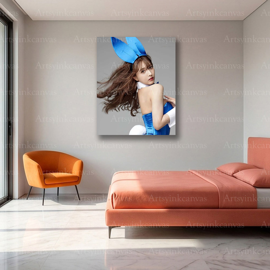 Yua Mikami blue bunny inspired artwork for contemporary wall decoration