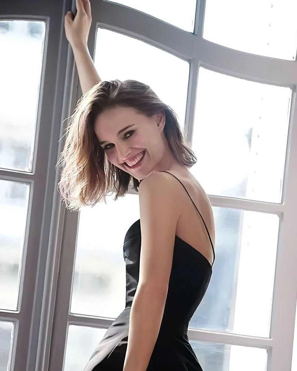 Natalie Portman Black Dress Canvas Wall Art – Playful Elegant Poster