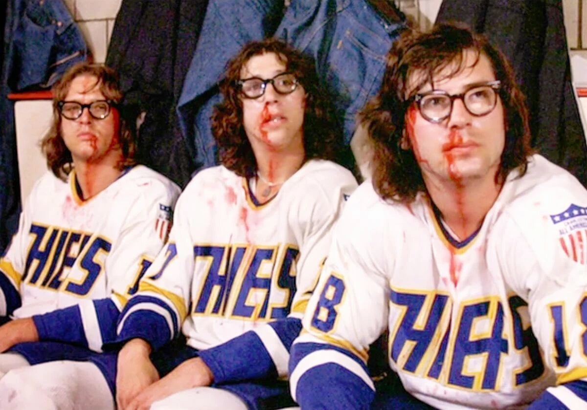 Hanson Brothers Bench Scene Canvas Wall Art – Classic Hockey Movie Poster