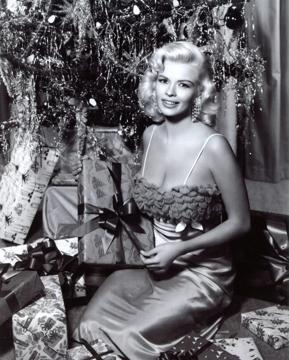 Jayne Mansfield Christmas Black and White Canvas Wall Art – Vintage Holiday Glamour Poster