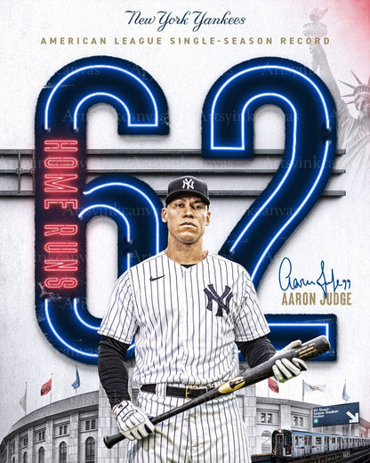 Aaron Judge 62 Home Runs AL Season Record New York Yankees canvas wall art