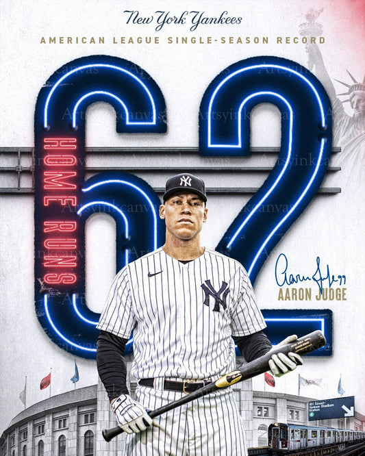 Aaron Judge 62 Home Runs AL Season Record New York Yankees canvas wall art