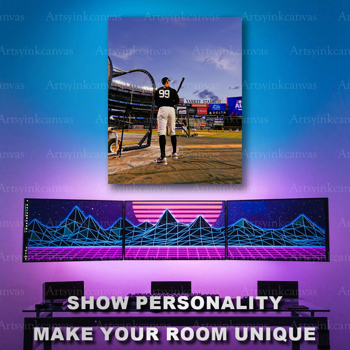 Aaron Judge under stadium lights baseball artwork