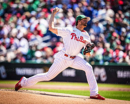 Aaron Nola pitching action canvas wall art