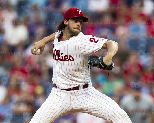 Aaron Nola pitching in action canvas wall art