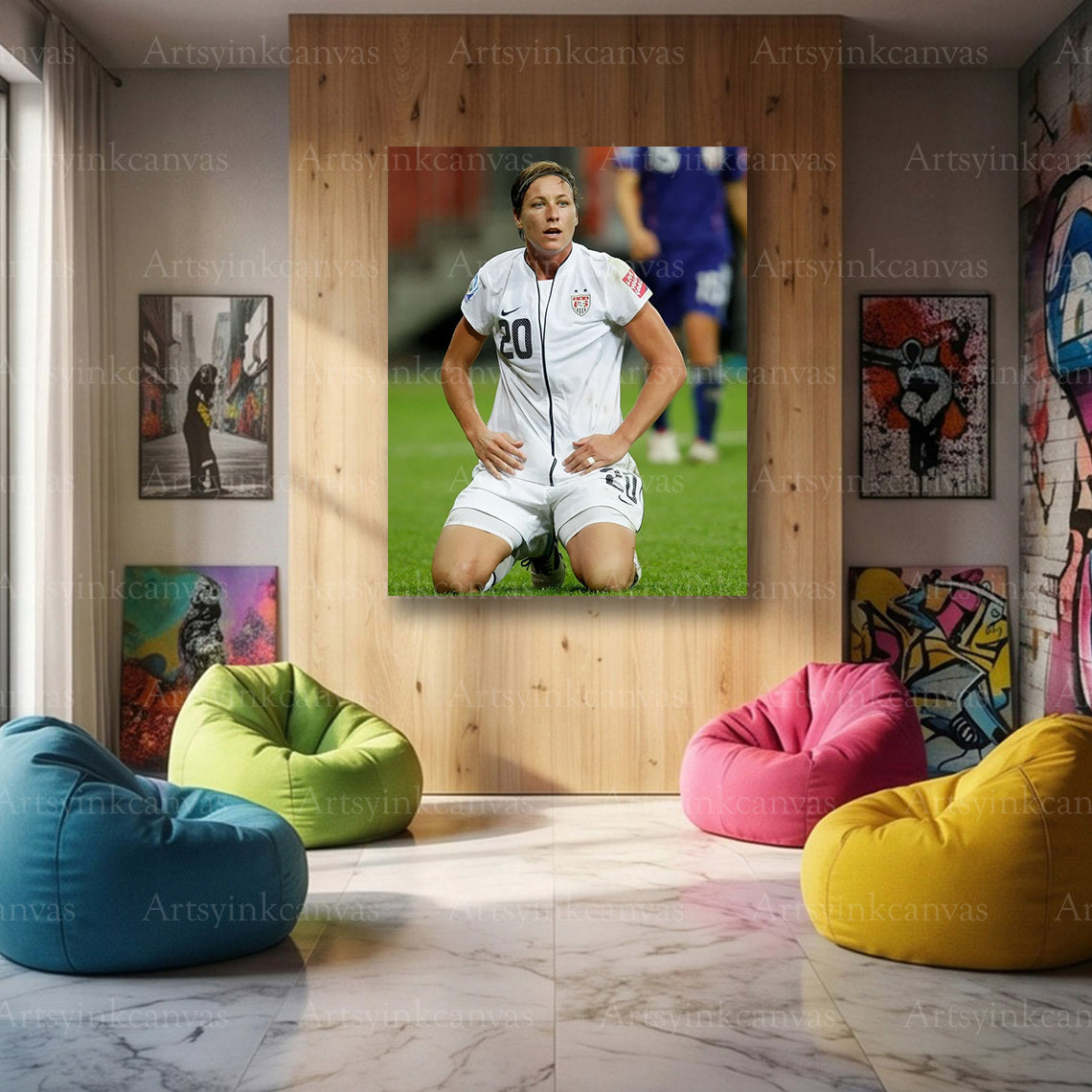 Abby Wambach Soccer Canvas Wall Art – USA Women’s Football Legend Decor