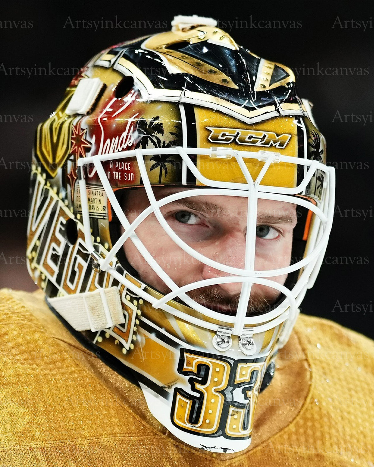 Adin Hill up-close mask Vegas Golden Knights canvas wall art