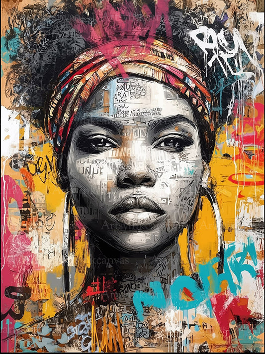 African Woman graffiti canvas wall art