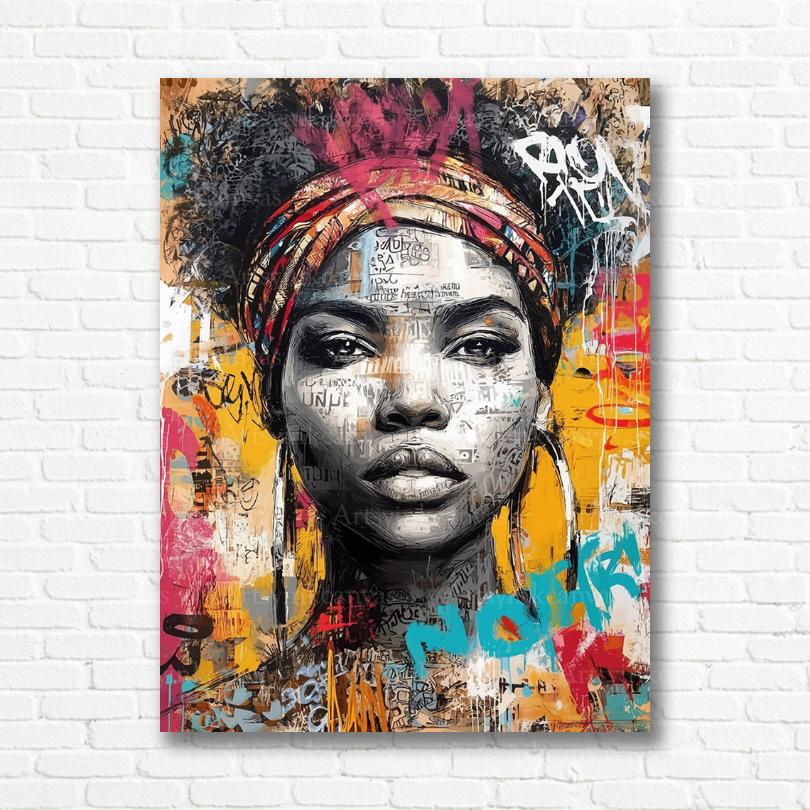 African woman colorful graffiti canvas print