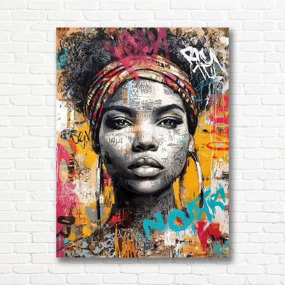 African woman colorful graffiti canvas print