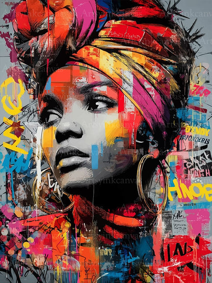 African Woman Serenity graffiti canvas wall art