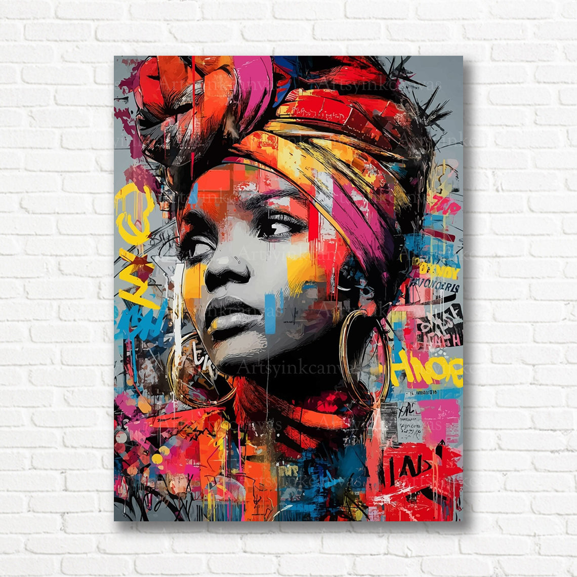 African woman serenity inspired graffiti wall decor
