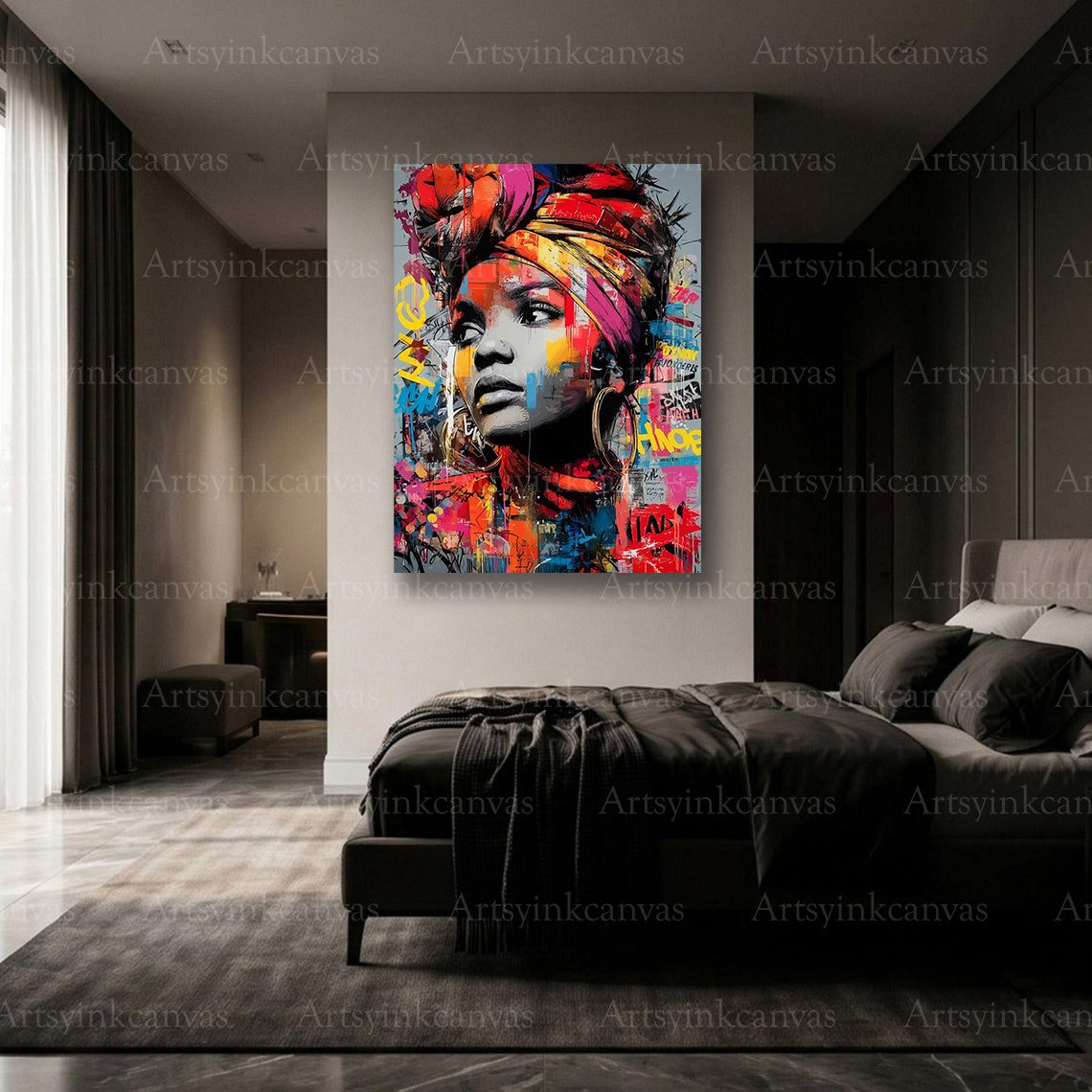 Premium African Woman Serenity graffiti canvas Made in USA