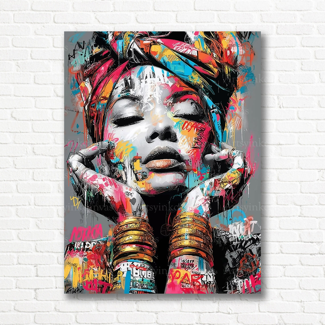African woman colorful graffiti portrait wall decor