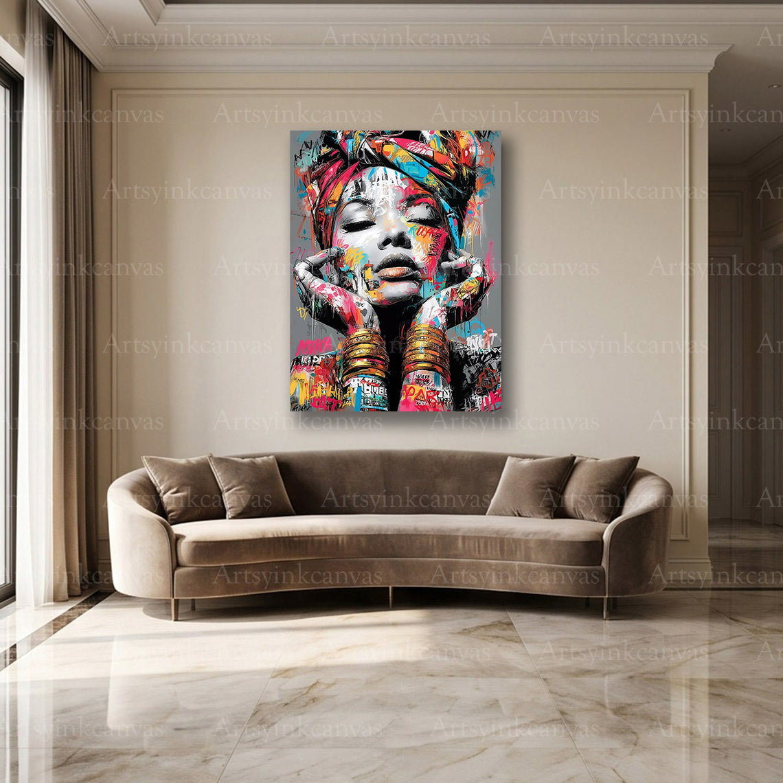 African woman inspired street art canvas artwork