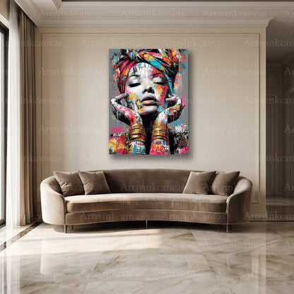 African woman inspired street art canvas artwork