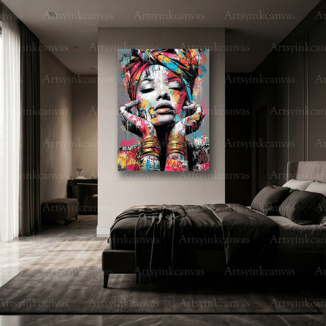 Premium African woman graffiti canvas Made in USA