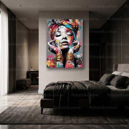 Premium African woman graffiti canvas Made in USA