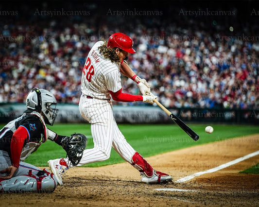 Alec Bohm at bat swinging canvas wall art