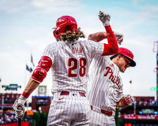 Alec Bohm and JT Realmuto celebration canvas wall art