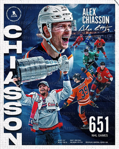 Alex Chiasson retirement collage Capitals Oilers Senators canvas wall art