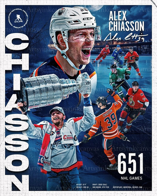 Alex Chiasson retirement collage Capitals Oilers Senators canvas wall art