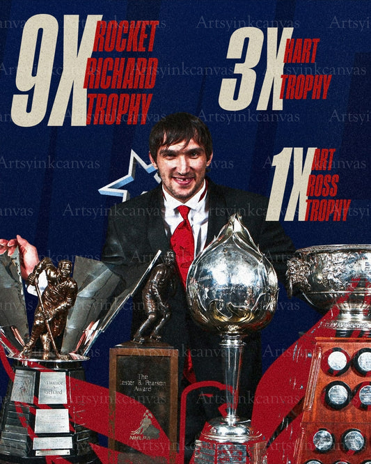 Alex Ovechkin 9 Rocket Richard 3 Hart 1 Art Ross canvas wall art