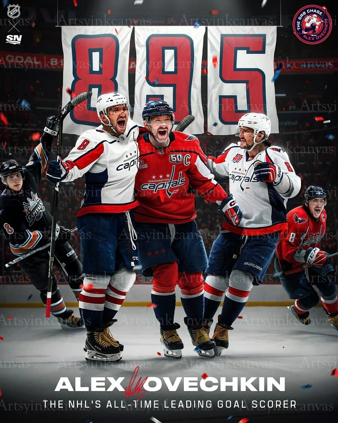 Alex Ovechkin all-time goal leader 895 canvas wall art
