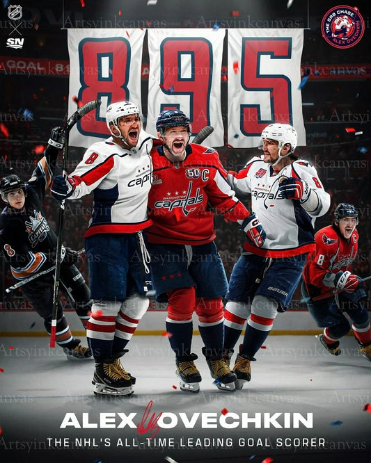 Alex Ovechkin all-time goal leader 895 canvas wall art