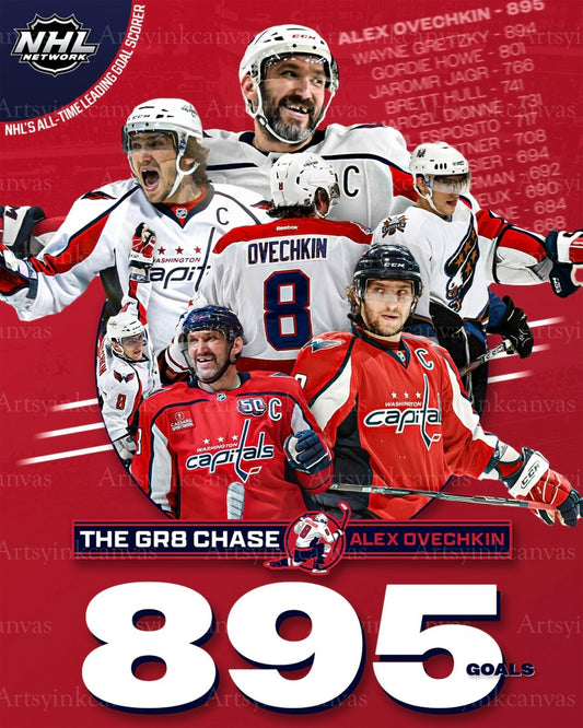 Alex Ovechkin all-time goals leader 895 canvas wall art
