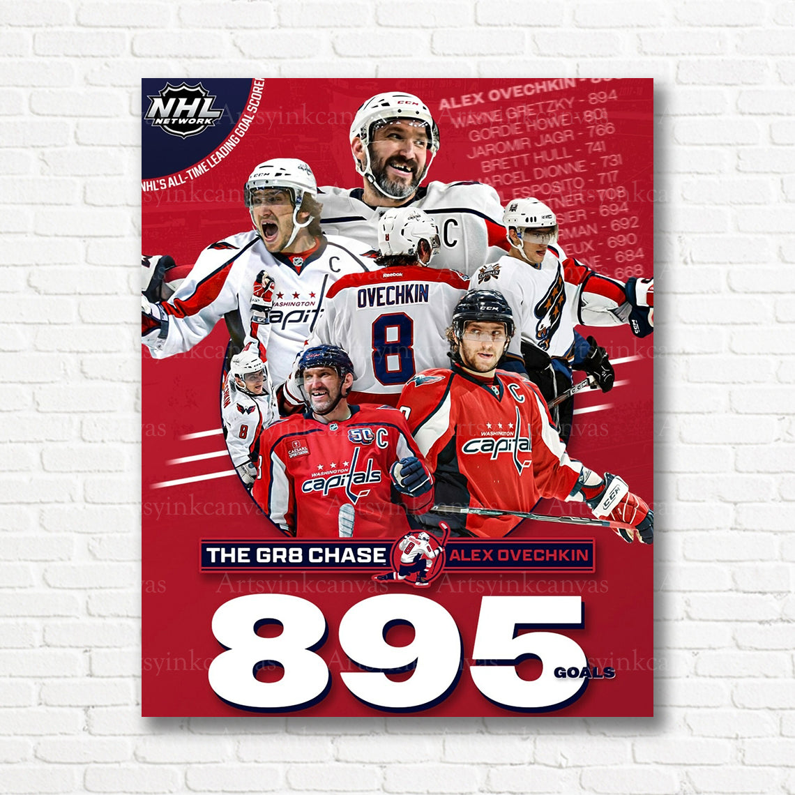 Alex Ovechkin 895 goals Washington Capitals canvas print